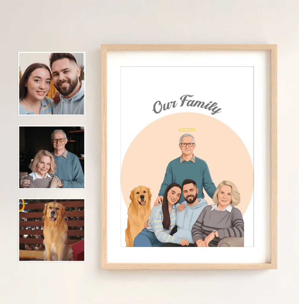 Um avô adicionado de volta à foto de família com a montagem de fotos para quem já morreu IA