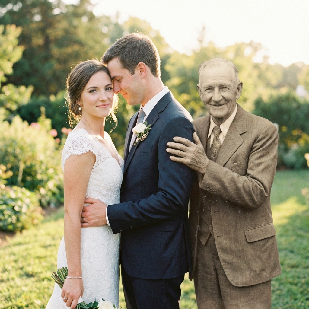 Adding deceased loved one to photo - graduate with grandfather memorial